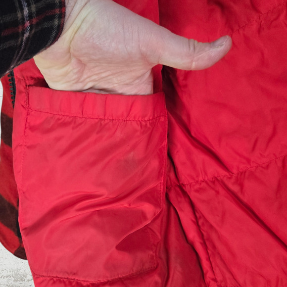 70s Vintage Red Buffalo Plaid Goose Down USA Made Hunting Wool Coat Size Medium - Picture 13 of 16
